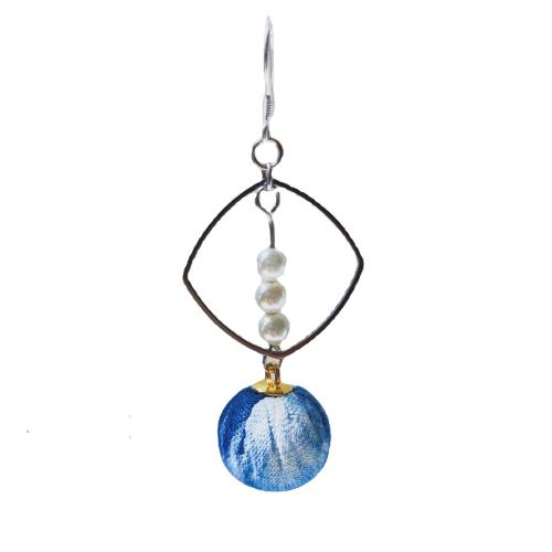 304 Stainless Steel Drop Earring, with Shell Pearl & Cloth, Geometrical Pattern, tie-dye, folk style & for woman [