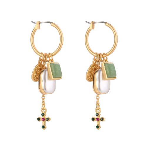 Zinc Alloy Drop Earring, with Glass Pearl, gold color plated & for woman 