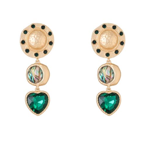 Zinc Alloy Drop Earring, with turquoise & Shell & Plastic Pearl, gold color plated & for woman & with rhinestone 