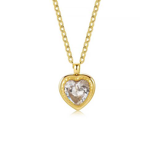 Cubic Zirconia Stainless Steel Necklace, 304 Stainless Steel, with 5.5cm extender chain, Heart, fashion jewelry & micro pave cubic zirconia & for woman, golden Approx 42 cm 