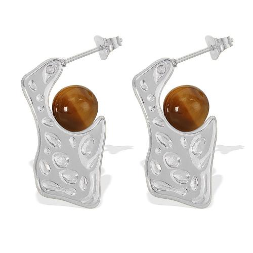 Stainless Steel Drop Earring, 304 Stainless Steel, with Tiger Eye, fashion jewelry & for woman 