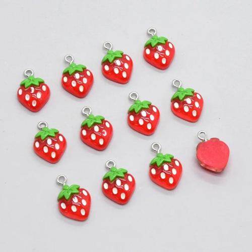 Resin Jewelry Pendant, Strawberry, epoxy gel, DIY, red 