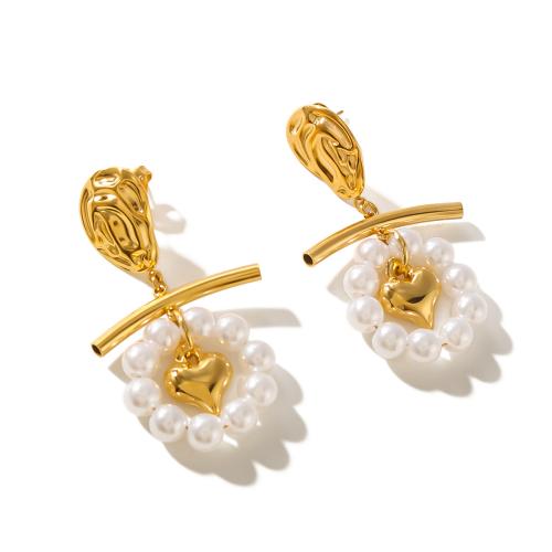 Stainless Steel Drop Earring, 304 Stainless Steel, with Plastic Pearl, gold color plated, fashion jewelry, golden 