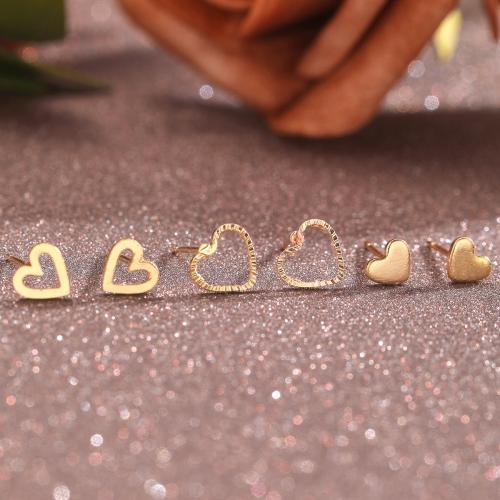 Zinc Alloy Stud Earring, Heart, three pieces & fashion jewelry & for woman, gold 