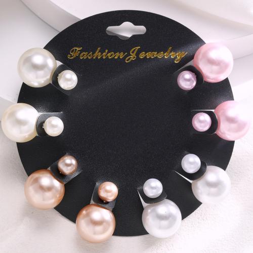 Plastic Pearl Zinc Alloy Earring, with Plastic Pearl, stoving varnish, 4 pieces & fashion jewelry & for woman, mixed colors 