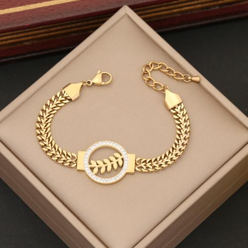 Stainless Steel Chain Bracelets, 304 Stainless Steel, with 5cm extender chain & for woman & with rhinestone, gold Approx 18 cm 