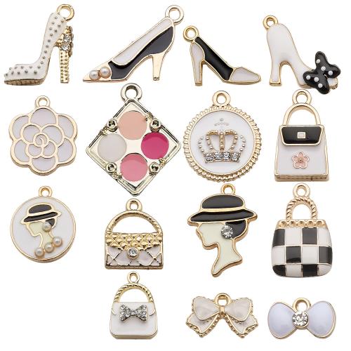 Zinc Alloy Enamel Pendants, plated, DIY & micro pave cubic zirconia, golden 