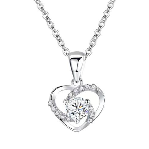 Cubic Zirconia Micro Pave Sterling Silver Necklace, 925 Sterling Silver, plated, micro pave cubic zirconia & for woman Approx 21-50 cm 
