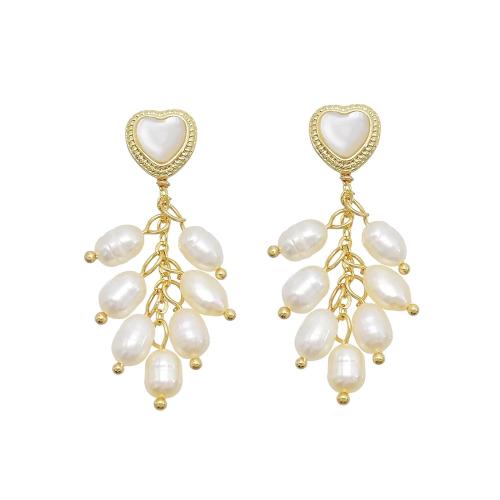 Freshwater Pearl Brass Earring, with Freshwater Pearl & for woman, golden 