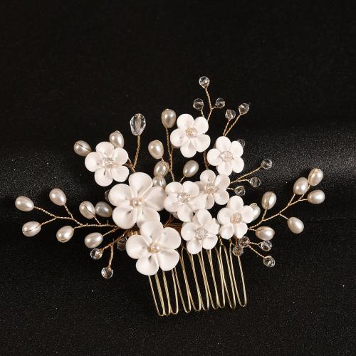 Decorative Hair Combs, Iron, with Polymer Clay & Crystal & Plastic Pearl, fashion jewelry & for woman 