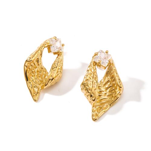 Stainless Steel Cubic Zirconia Stud Earring, 304 Stainless Steel, gold color plated, fashion jewelry & micro pave cubic zirconia, golden 