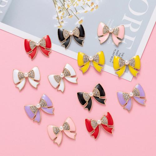Hair Band Findings, Zinc Alloy, with Plastic Pearl, Bowknot, plated, DIY & enamel & with rhinestone 