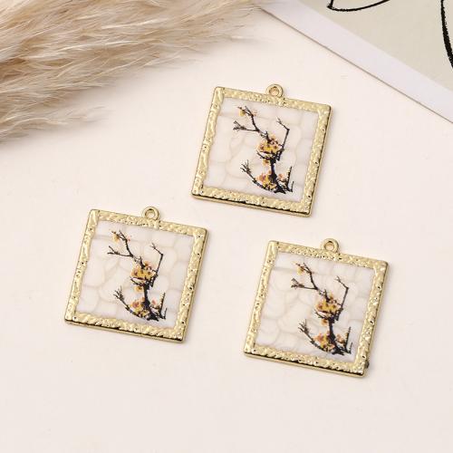 Resin Zinc Alloy Pendants, with Resin, Square, gold color plated, DIY 