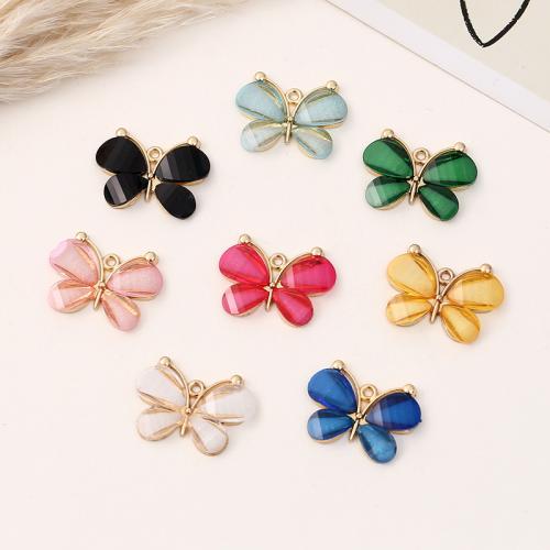Resin Zinc Alloy Pendants, with Resin, Butterfly, gold color plated, DIY 