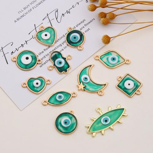 Evil Eye Schmuck Stecker, Zinklegierung, plattiert, DIY & verschiedene Muster für Wahl & Emaille, grün, 10PCs/Tasche, verkauft von Tasche