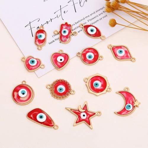 Evil Eye Schmuck Stecker, Zinklegierung, plattiert, DIY & verschiedene Muster für Wahl & Emaille, rot, 10PCs/Tasche, verkauft von Tasche