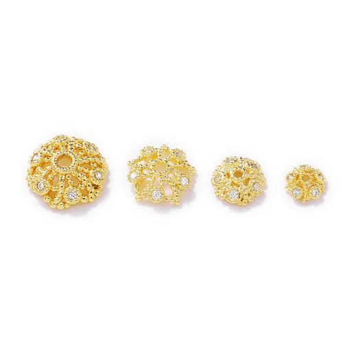 Brass Bead Cap, real gold plated, DIY & micro pave cubic zirconia, golden [