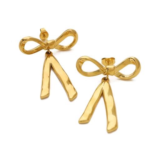 Stainless Steel Drop Earring, 304 Stainless Steel, Bowknot, 18K gold plated, fashion jewelry & for woman, golden 