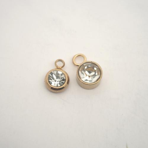 Rhinestone Stainless Steel Pendants, 304 Stainless Steel, DIY & with rhinestone, golden, 6mm [