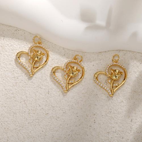 Cubic Zirconia Micro Pave Brass Pendant, Heart, gold color plated, DIY & micro pave cubic zirconia & for woman 