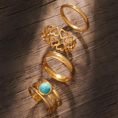 Gemstone Brass Finger Ring, with turquoise, gold color plated, Adjustable  & for woman 