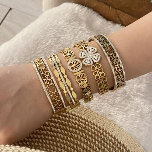 Stainless Steel Bangle, 304 Stainless Steel, gold color plated & for woman & with rhinestone 
