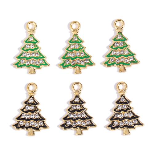 Pendentifs de Noël en alliage de zinc, arbre de noël, Placage de couleur d'or, DIY & pavé de micro zircon & émail, plus de couleurs à choisir Vendu par sac[