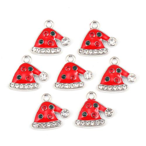 Pendentifs de Noël en alliage de zinc, chapeau de noël, Placage, DIY & émail & avec strass, plus de couleurs à choisir Vendu par sac[