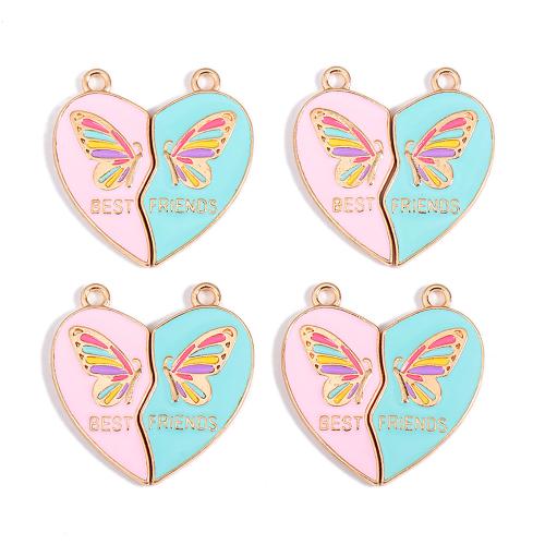 Zinc Alloy Enamel Pendants, Heart, gold color plated, DIY, mixed colors 