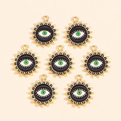 Zinc Alloy Enamel Pendants, Eye, gold color plated, DIY, black 