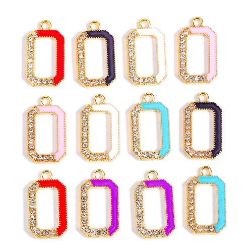 Zinc Alloy Enamel Pendants, Rectangle, gold color plated, DIY & with rhinestone 