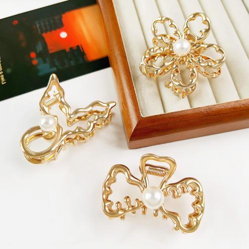 Hair Claw Clips, Zinc Alloy, with Plastic Pearl, gold color plated, fashion jewelry golden 