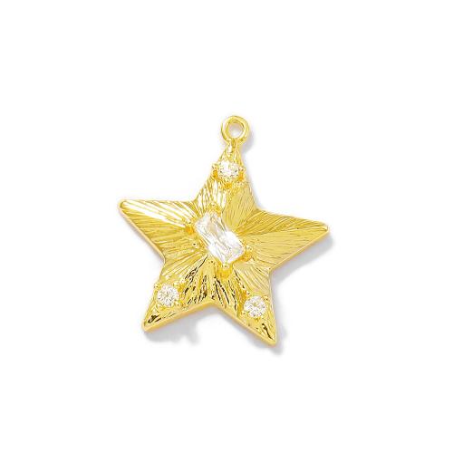 Cubic Zirconia Micro Pave Brass Pendant, Star, real gold plated, DIY & micro pave cubic zirconia, golden 