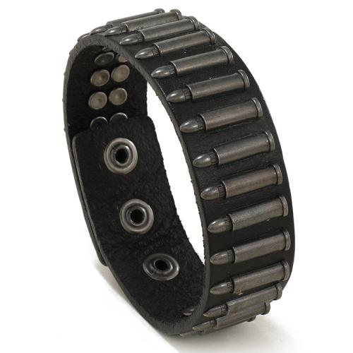 bracelet de cordon en PU , alliage de zinc, avec cordon en cuir, le style de punk & pour homme, noire, Vendu par PC[