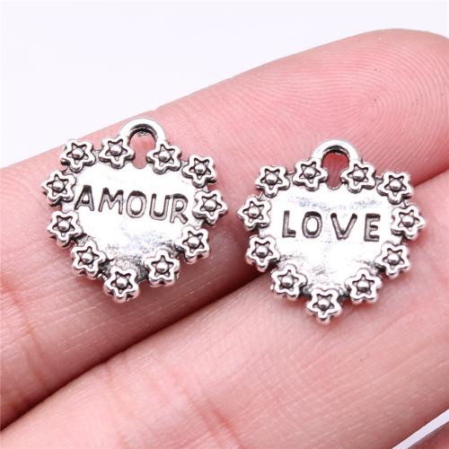 Zinc Alloy Heart Pendants, antique silver color plated, DIY 