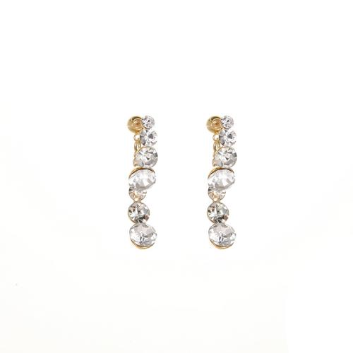 Rhinestone Brass Stud Earring, fashion jewelry & for woman & with rhinestone, golden, 34mm 