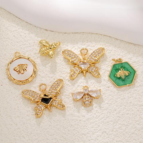 Cubic Zirconia Micro Pave Brass Pendant, with White Shell, gold color plated, DIY & micro pave cubic zirconia & enamel 