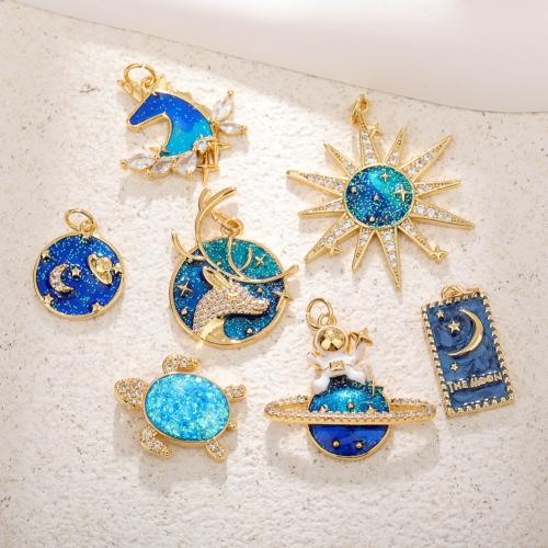 Enamel Brass Pendants, gold color plated, DIY & micro pave cubic zirconia 