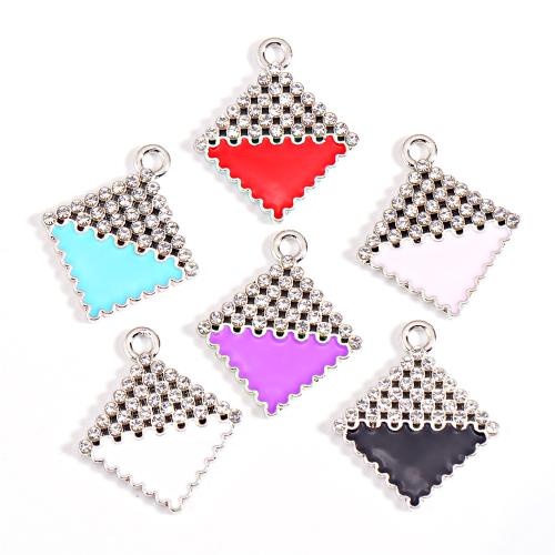 Zinc Alloy Enamel Pendants, Rhombus, silver color plated, DIY & with rhinestone 