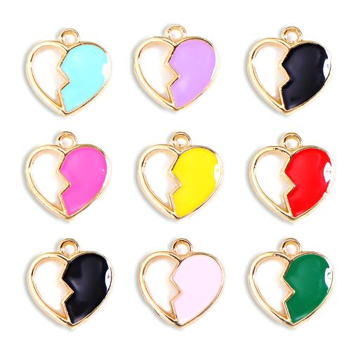 Zinc Alloy Enamel Pendants, Heart, gold color plated, DIY, mixed colors 