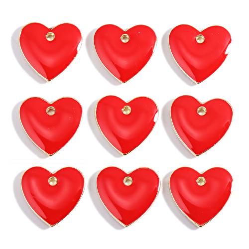 Zinc Alloy Enamel Pendants, Heart, gold color plated, DIY, red 