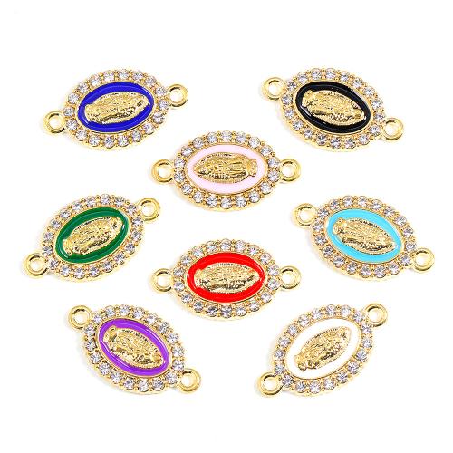 Enamel Zinc Alloy Connector, gold color plated, DIY & with rhinestone & 1/1 loop [