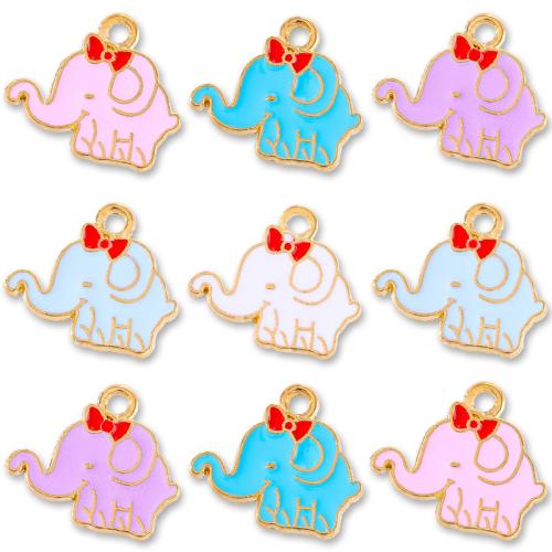 Zinc Alloy Enamel Pendants, Elephant, gold color plated, DIY 