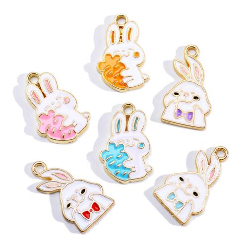 Zinc Alloy Enamel Pendants, Rabbit, gold color plated, DIY 