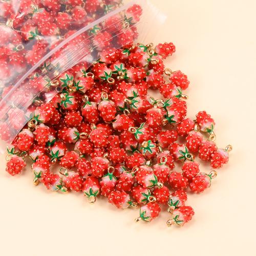 Resin Zinc Alloy Pendants, with Resin, Strawberry, gold color plated, DIY, red 