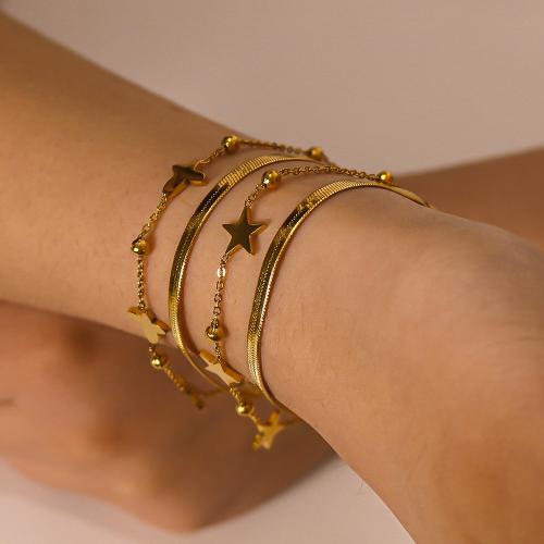 Stainless Steel Chain Bracelets, 304 Stainless Steel, gold color plated, Double Layer & for woman 