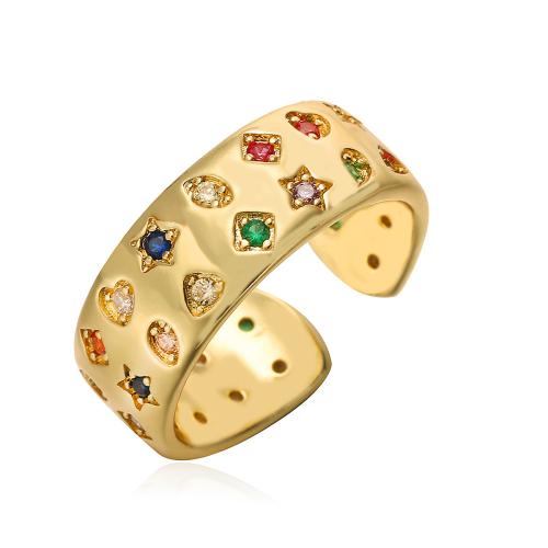 Цирконий Micro Pave Латунь палец кольцо, плакирован золотом, ювелирные изделия моды & инкрустированное микро кубического циркония, Золотой, Ring inner ~18mm, продается PC