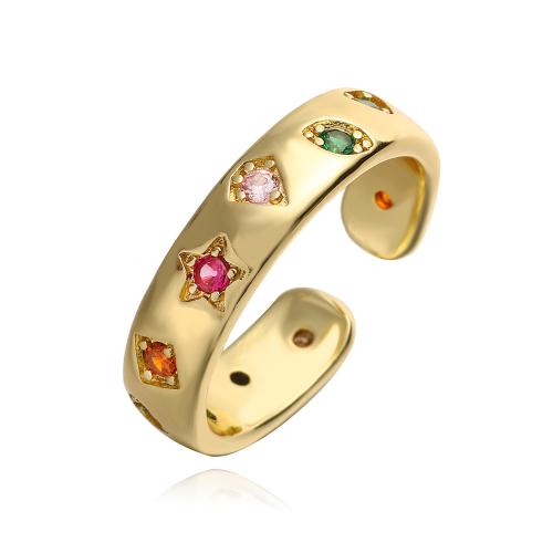 Цирконий Micro Pave Латунь палец кольцо, плакирован золотом, ювелирные изделия моды & инкрустированное микро кубического циркония, Золотой, Ring inner ~19mm, продается PC
