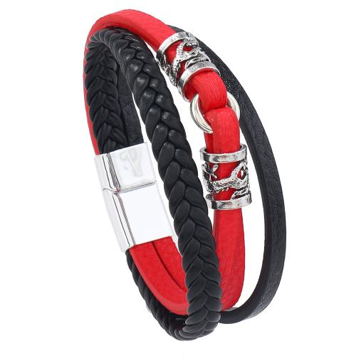 PU Leather Bracelet, with Zinc Alloy, handmade, multilayer & Unisex Approx 8.5-8.7 Inch 