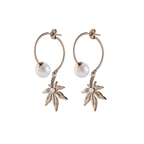 Rhinestone Brass Drop Earring, with Plastic Pearl, fashion jewelry & for woman & with rhinestone, light coffee 